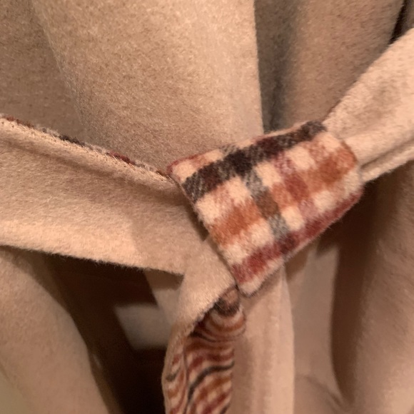 NWT Banana Republic Reversible Coat: Brown Plaid & Camel, Open, Tie Belt, Large - Picture 11 of 16